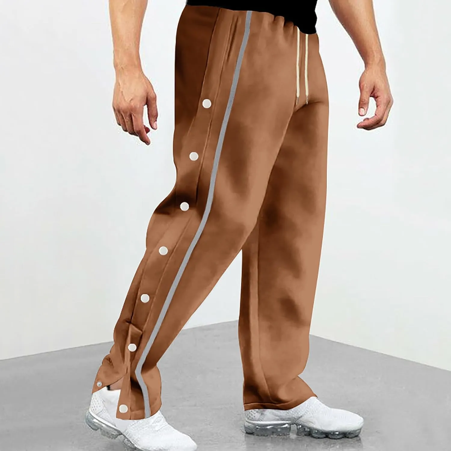 Casual Sweatpants for Men Side Button Elastic Waist Drawstring Active Running Jogging Pants Not Tear Away
