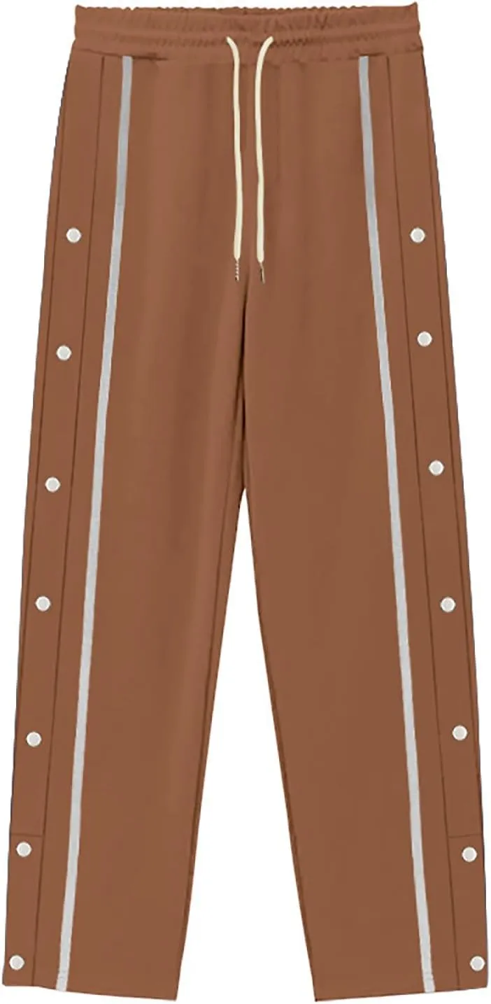 Casual Sweatpants for Men Side Button Elastic Waist Drawstring Active Running Jogging Pants Not Tear Away
