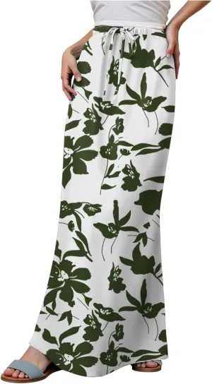 cooki Women's Summer Boho Maxi Skirt Floral Print Drawstring Low Waist A Line Casual Flowy Skirts