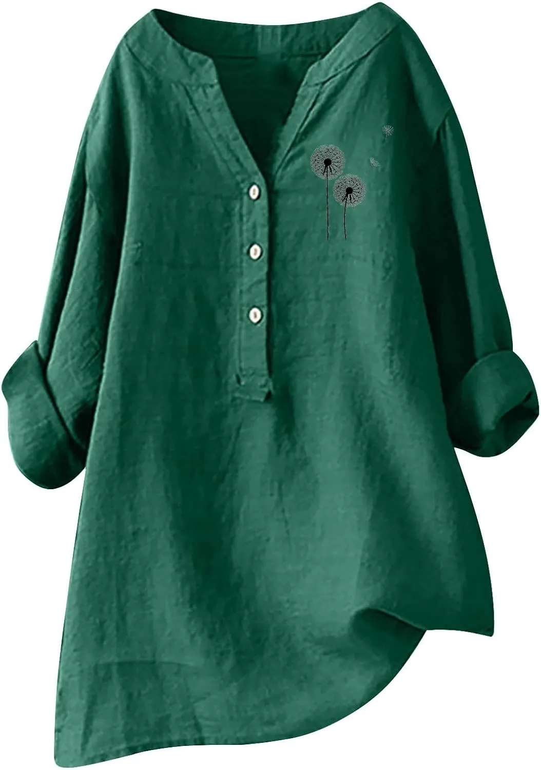 Cotton Linen Shirts for Women 2025 Buttons V Neck 3/4 Sleeve Pockets Tshirt Trendy Dressy Blouses Casual Tunic