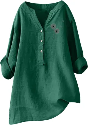 Cotton Linen Shirts for Women 2025 Buttons V Neck 3/4 Sleeve Pockets Tshirt Trendy Dressy Blouses Casual Tunic