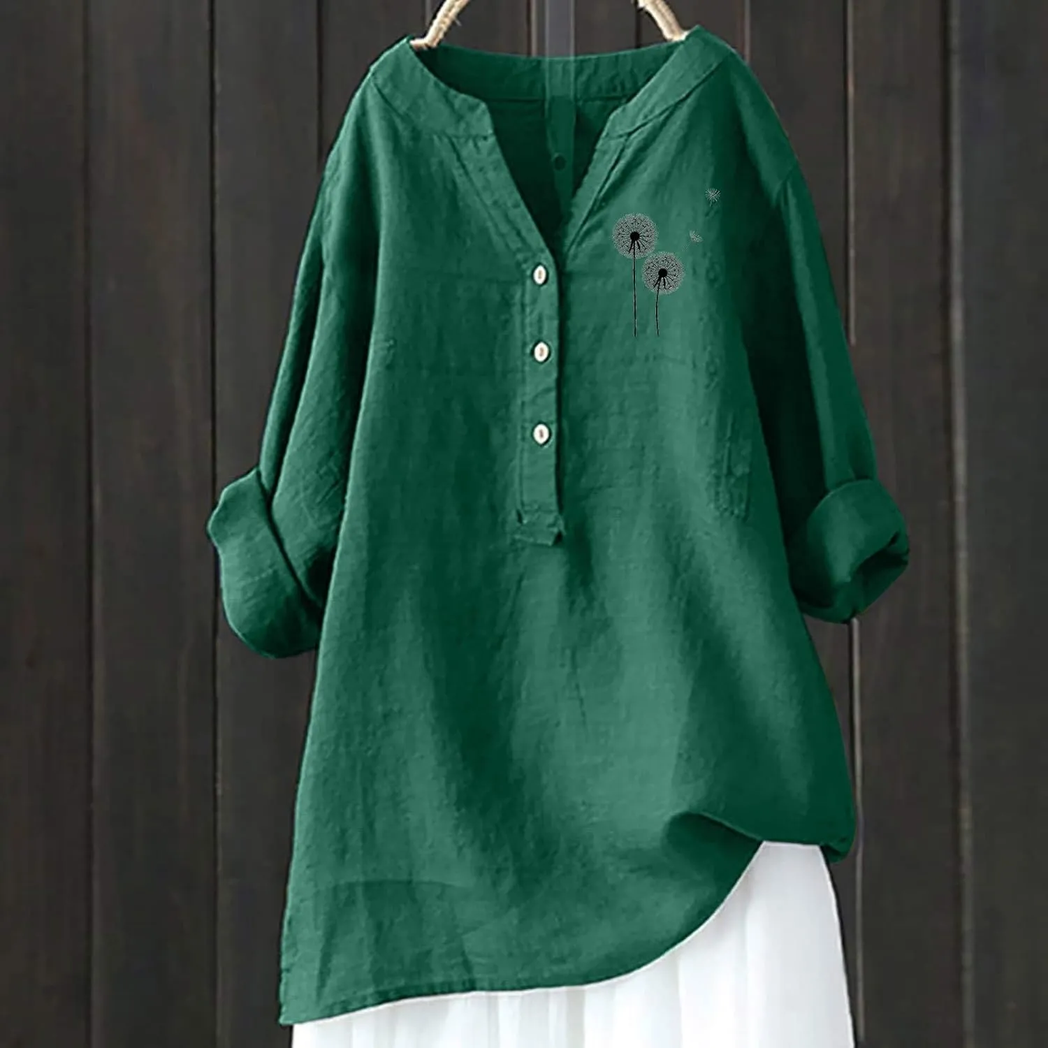 Cotton Linen Shirts for Women 2025 Buttons V Neck 3/4 Sleeve Pockets Tshirt Trendy Dressy Blouses Casual Tunic