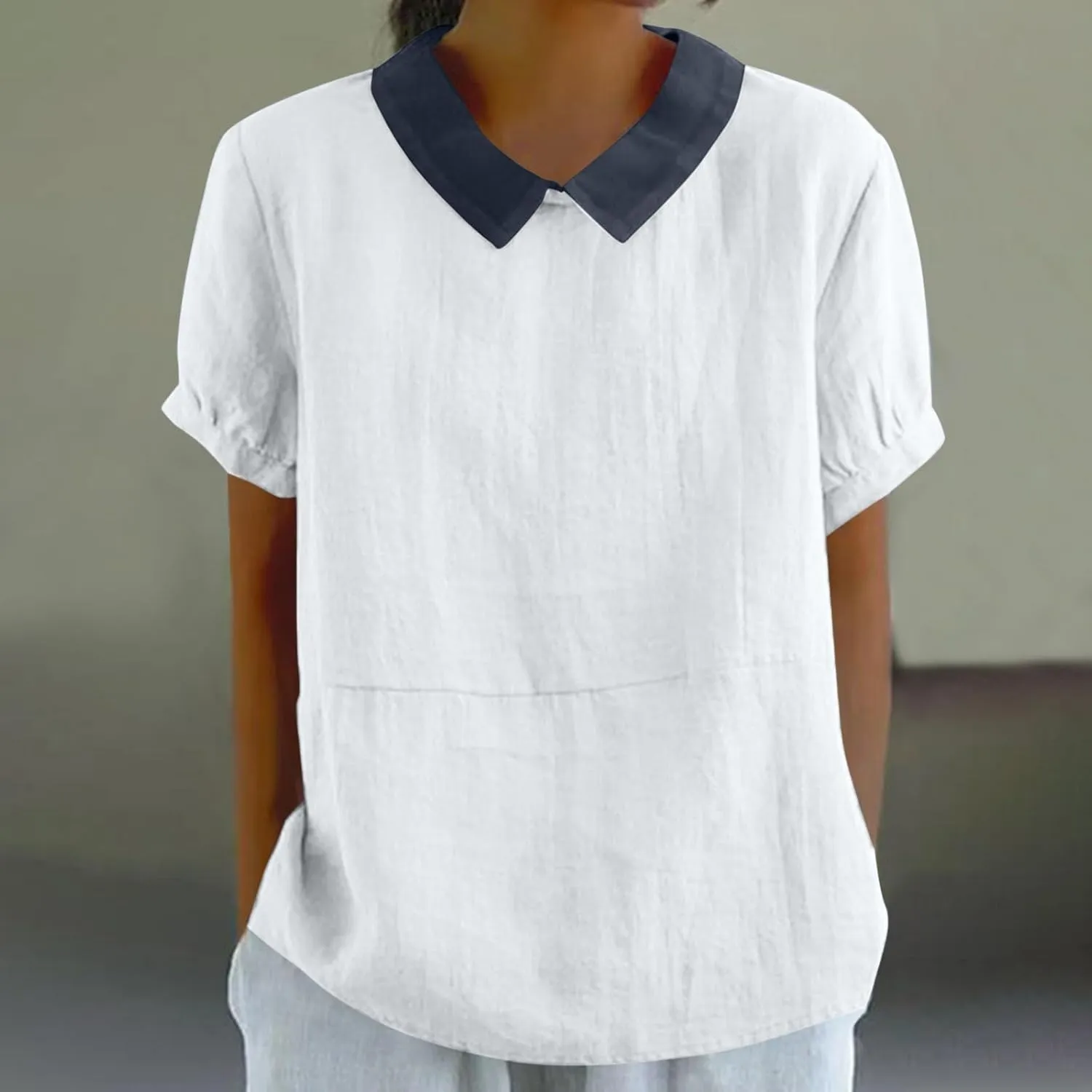 Cotton Linen Top for Women Summer Peter Pan Collar Blouses Casual Short Sleeve Going Out Tops Color Tees 2025 Blouses