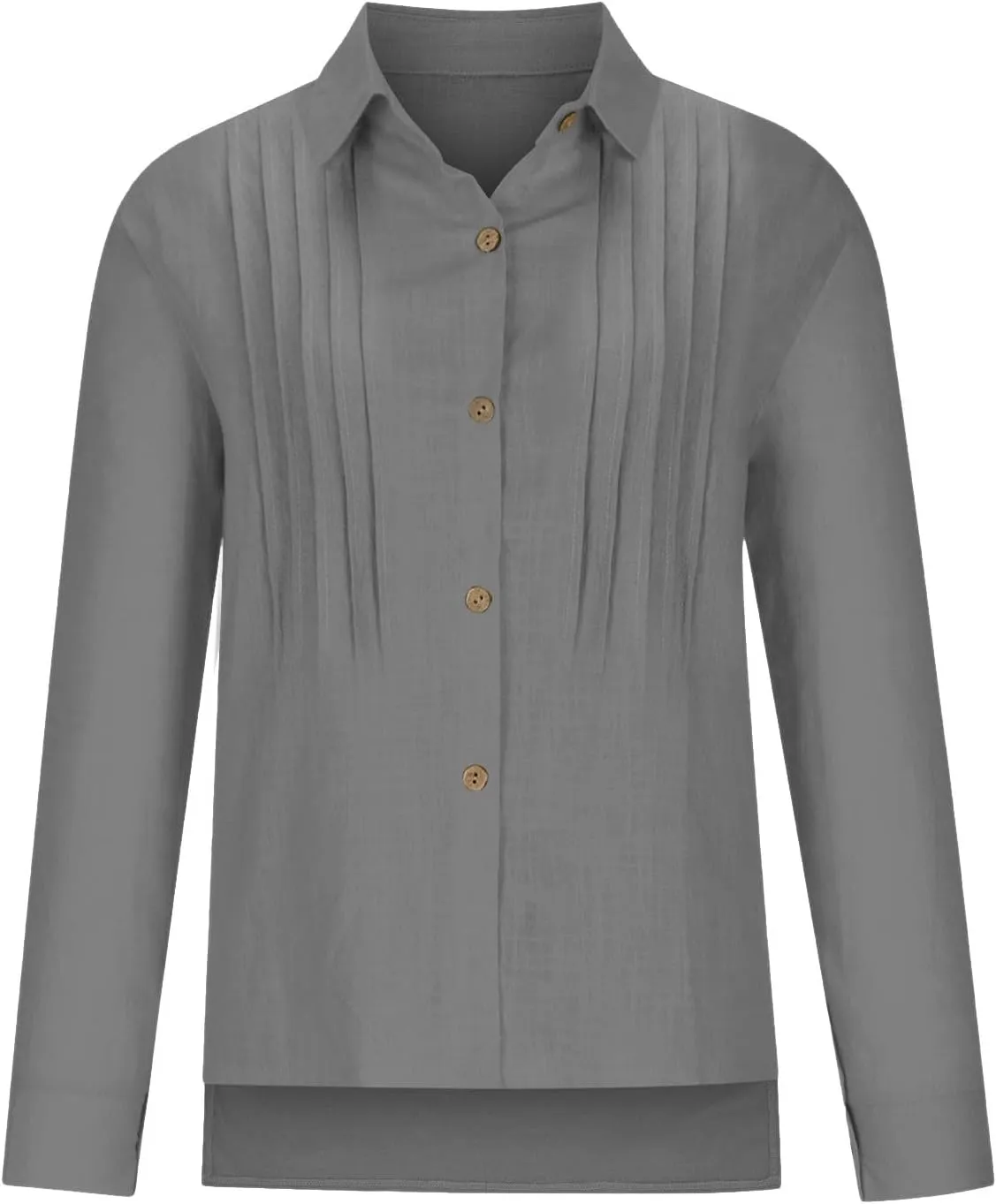 Cotton Linen Tops for Women Summer Solid Color Button Down Long Sleeve Shirts Casual Fashion Loose Pleated Blouse