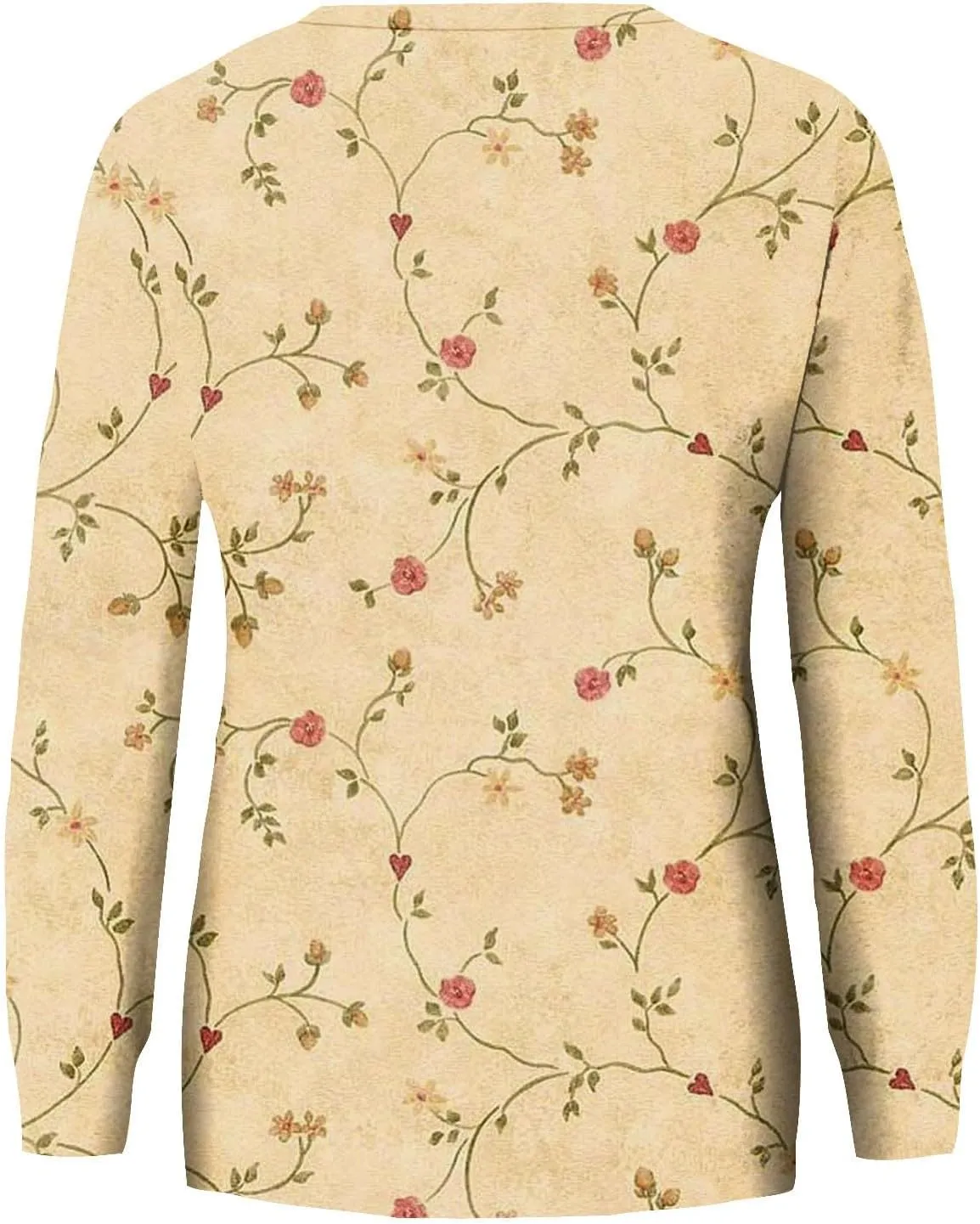 Cute Long Sleeve Tops For Women Work Crewneck Tops Fall Stretch Sweatshirts Floral Print T-Shirts Trendy