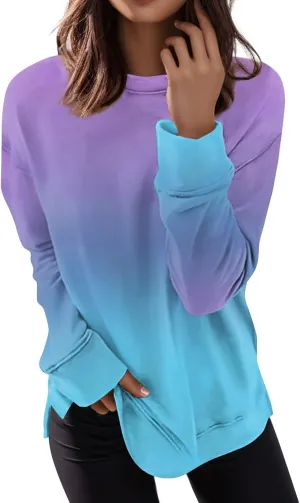 Cute Long Sleeve Tops For Women Work Crewneck Tops Fall Stretch Sweatshirts Floral Print T-Shirts Trendy