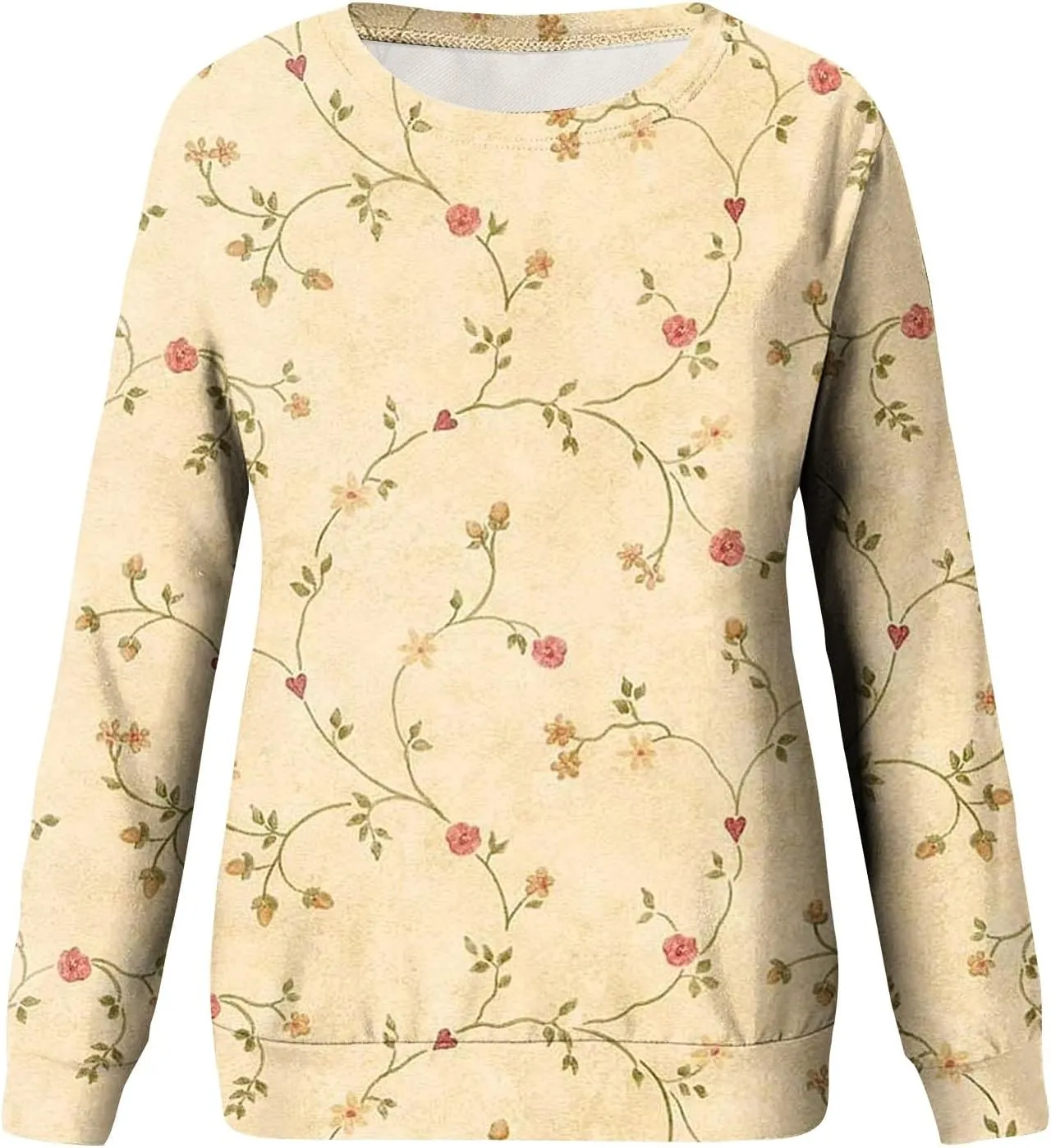 Cute Long Sleeve Tops For Women Work Crewneck Tops Fall Stretch Sweatshirts Floral Print T-Shirts Trendy