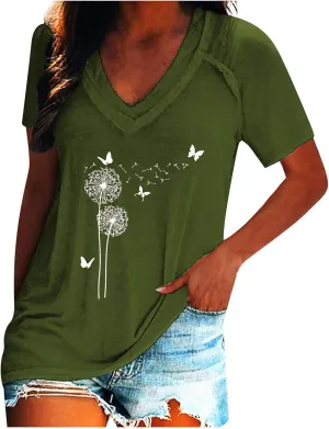 Cute Tops for Women Plus Size Sexy V Neck Blouses Dressy Casual Short Sleeve T Shirts Trendy Basic Oversized Tees