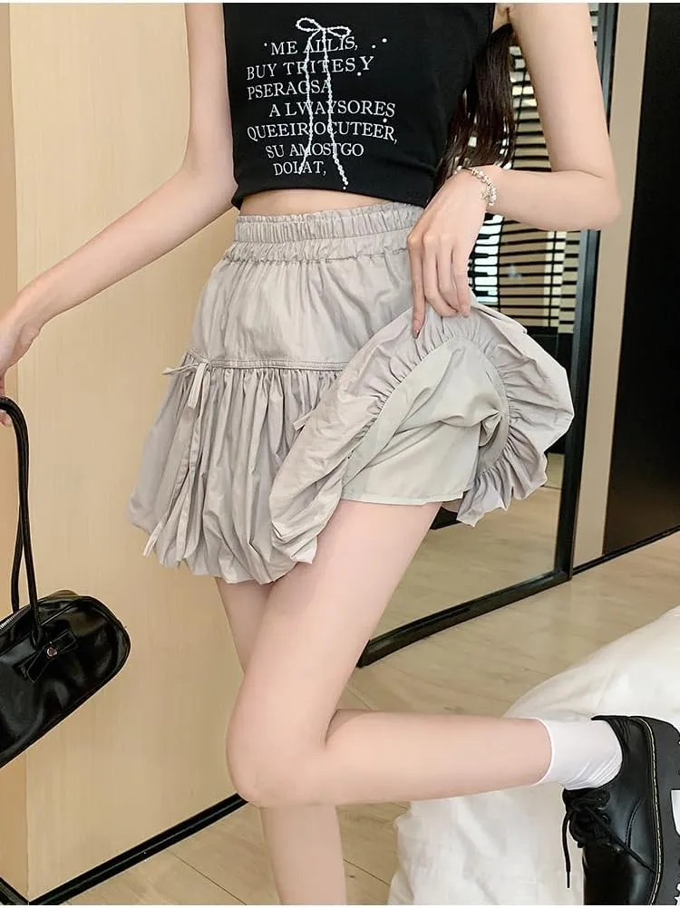 Cute Y2K Skirts for Women Summer Pleated Puff Mini Skirts Elastic Waist Coquette Aesthetic Short Skirts Kawaii Clothing