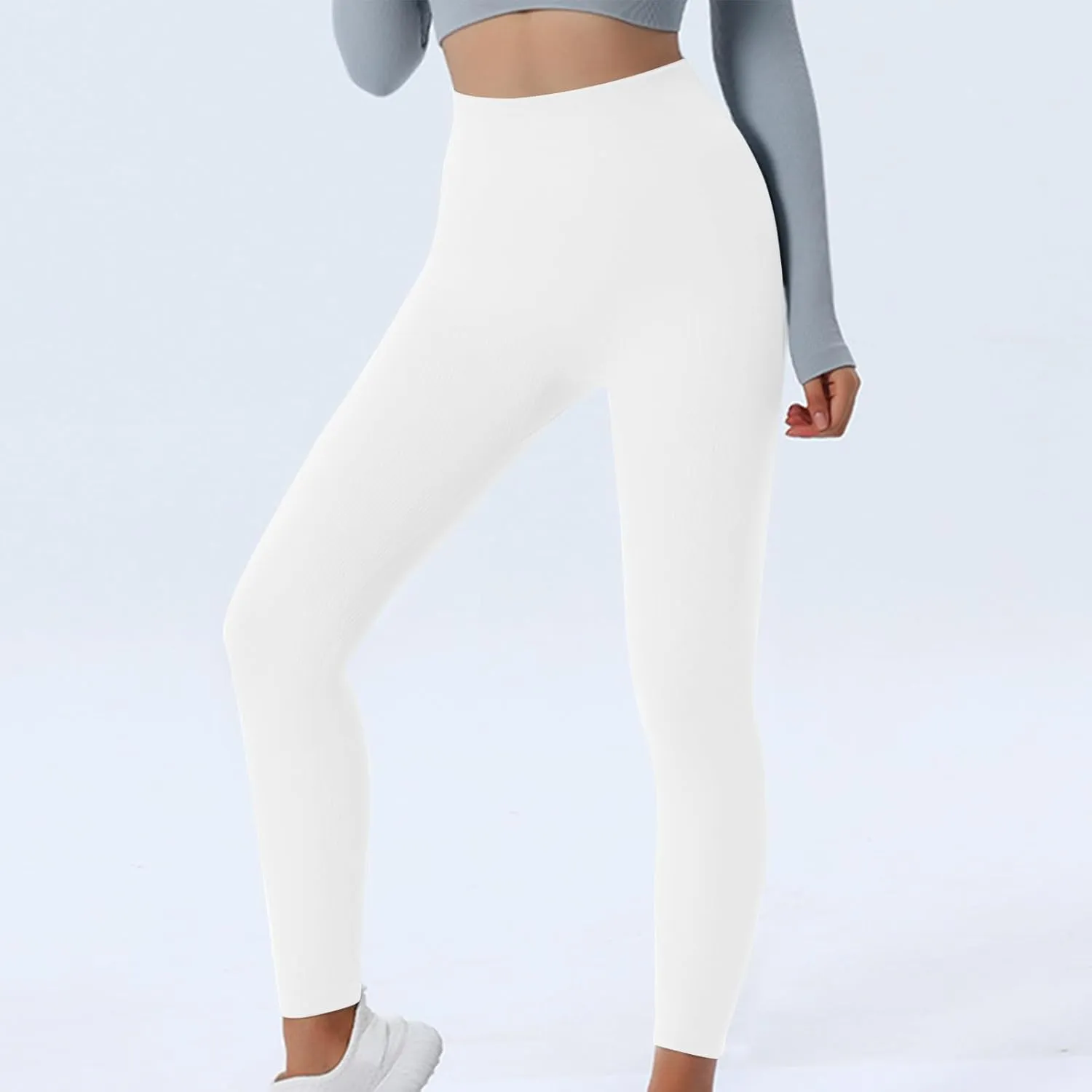 DASAYO Women's Gym Leggings Tummy Control Stretchy High Waisted Ribbed Yoga Pants Full Length Exercise Workout Bottoms
