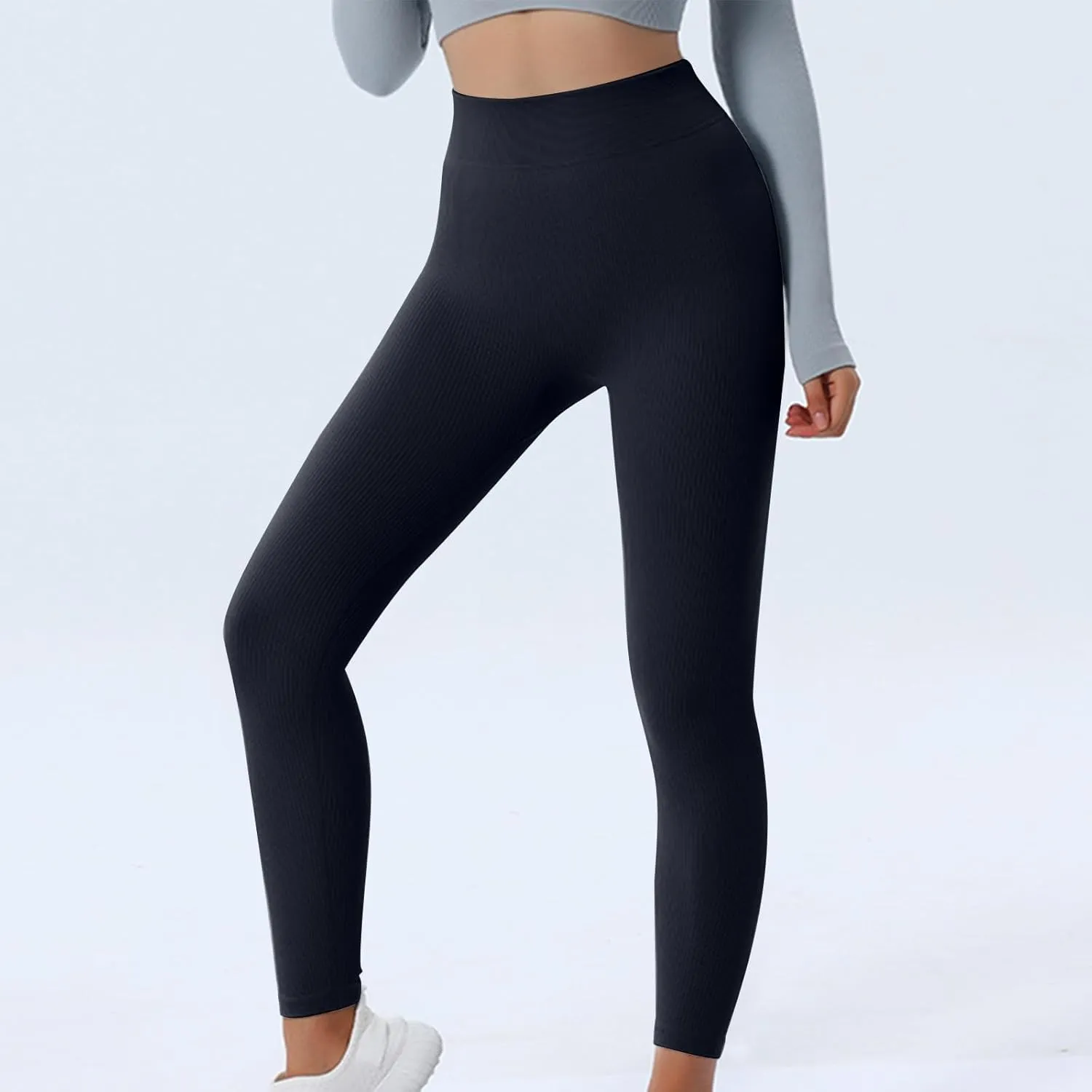 DASAYO Women's Gym Leggings Tummy Control Stretchy High Waisted Ribbed Yoga Pants Full Length Exercise Workout Bottoms