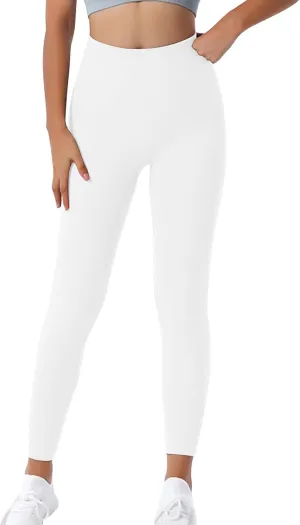 DASAYO Women's Gym Leggings Tummy Control Stretchy High Waisted Ribbed Yoga Pants Full Length Exercise Workout Bottoms
