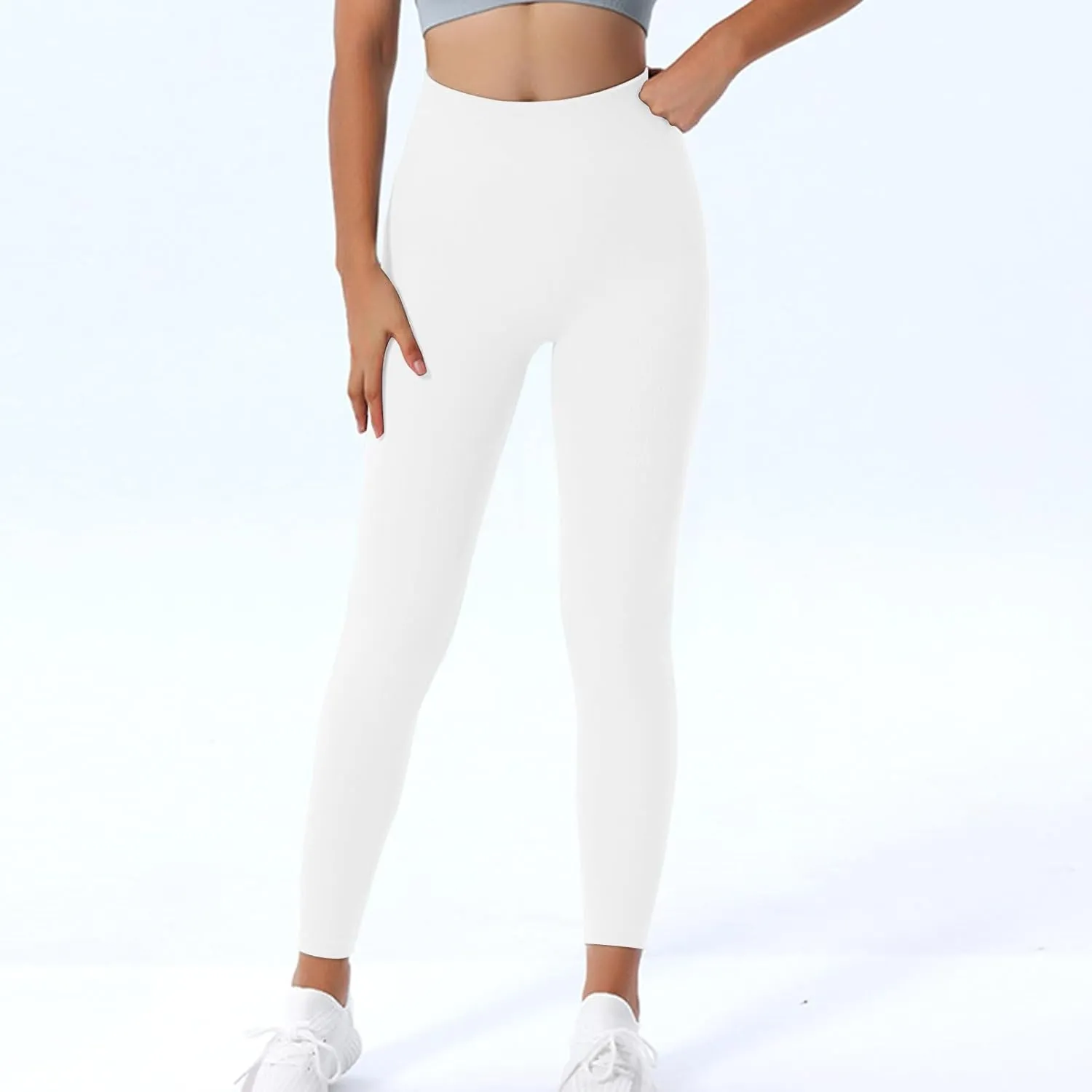 DASAYO Women's Gym Leggings Tummy Control Stretchy High Waisted Ribbed Yoga Pants Full Length Exercise Workout Bottoms