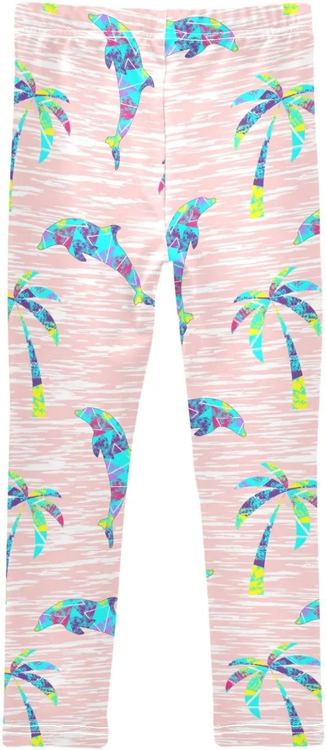 Dinosaur Palm Leaf Girl's Leggings Soft Ankle Length Active Stretch Pants Bottoms Kids Dance Yoga Tights 4-10 Years