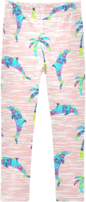 Dinosaur Palm Leaf Girl's Leggings Soft Ankle Length Active Stretch Pants Bottoms Kids Dance Yoga Tights 4-10 Years