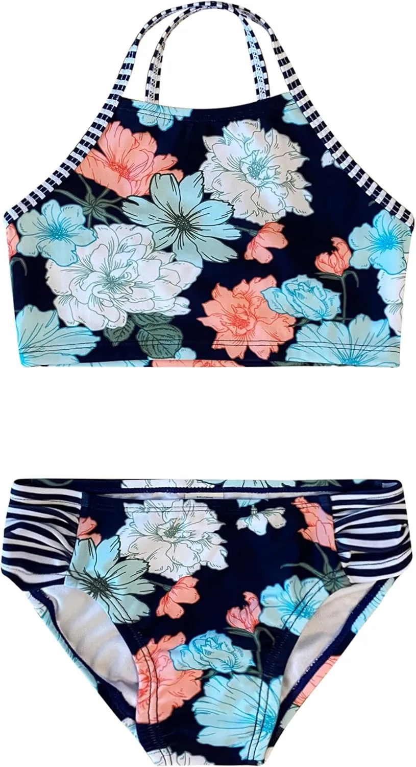 Dreamwave 4 Piece Swimsuit Set: Coverup Bikini Top Tankini Top Bottom Green Floral