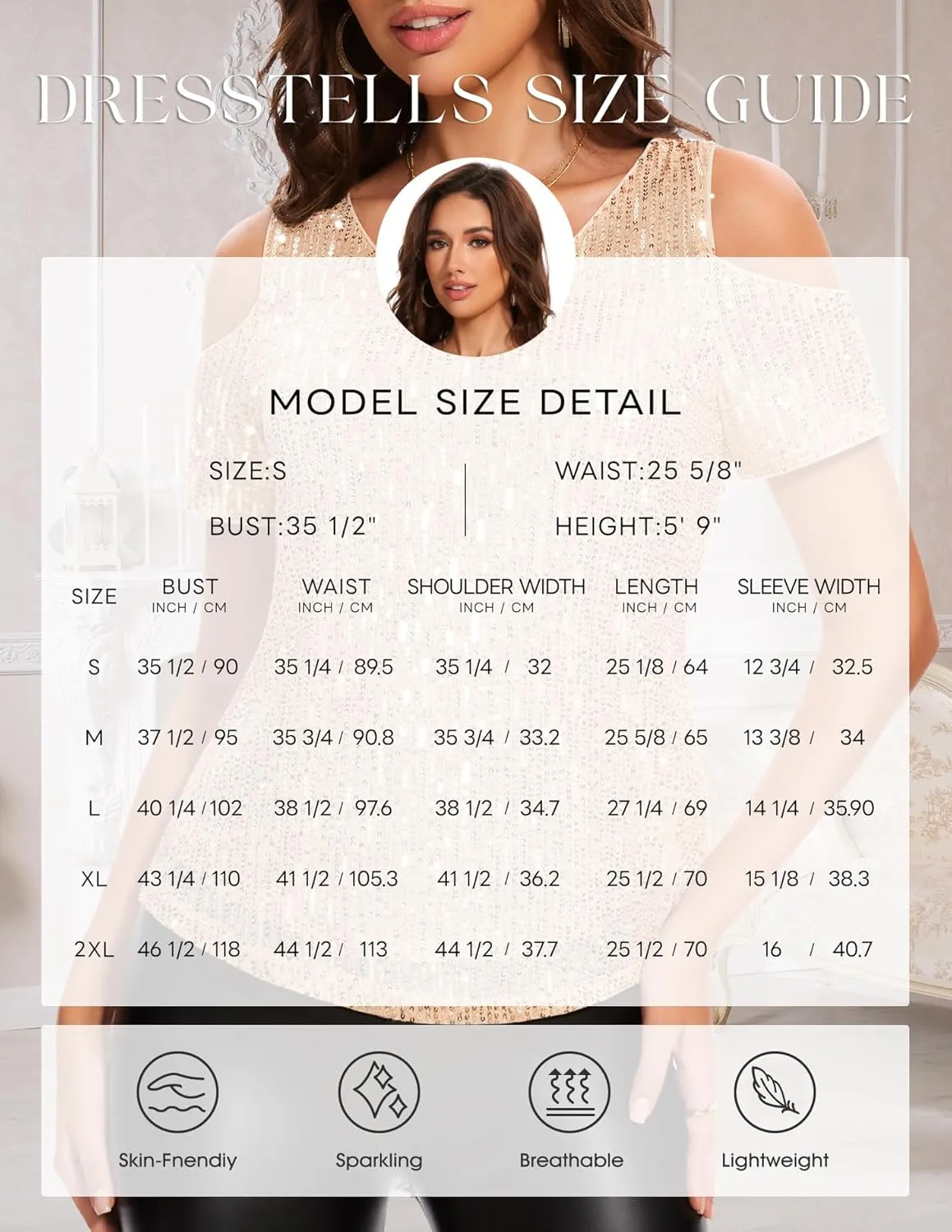 DRESSTELLS Sequin Tops for Women Sparkly Glitter Shirts Cold Shoulder V Neck Blouses Party Tanks Club Concert Fall Blouses