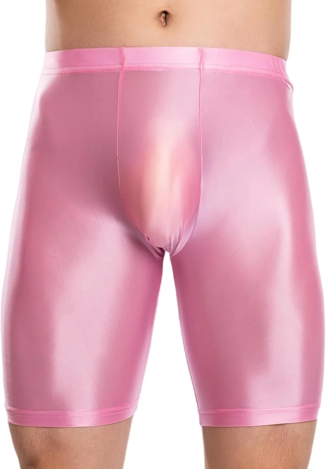 FEOYA Men's Shiny Glossy Oily Compression Shorts Tights See Through Sheer Sports Trunks Bottoms for Bodybuilding