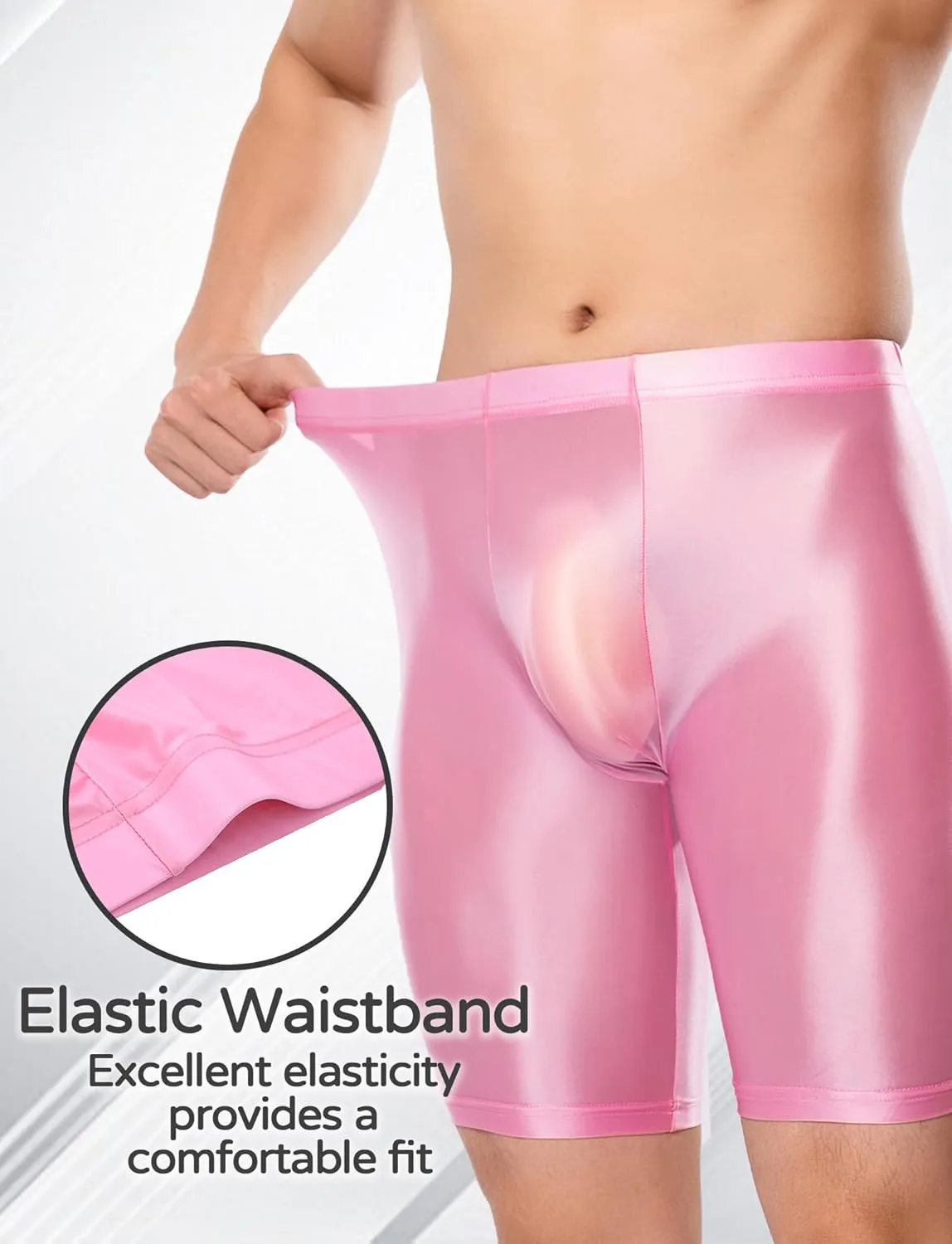 FEOYA Men's Shiny Glossy Oily Compression Shorts Tights See Through Sheer Sports Trunks Bottoms for Bodybuilding