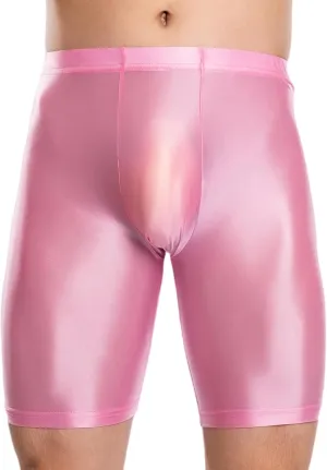 FEOYA Men's Shiny Glossy Oily Compression Shorts Tights See Through Sheer Sports Trunks Bottoms for Bodybuilding