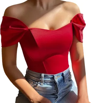 FEOYA Women's Off Shoulder Boned Corset Top Vintage Bustier Mesh Short Sleeve Slim Fit Crop Top Party Clubwear