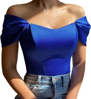 FEOYA Women's Off Shoulder Boned Corset Top Vintage Bustier Mesh Short Sleeve Slim Fit Crop Top Party Clubwear