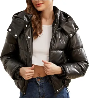 Firzero Womens Winter Coats 2024 Cropped Long Sleeve Puffer Jacket Baggy Short Down Coats Zip up Outerwear