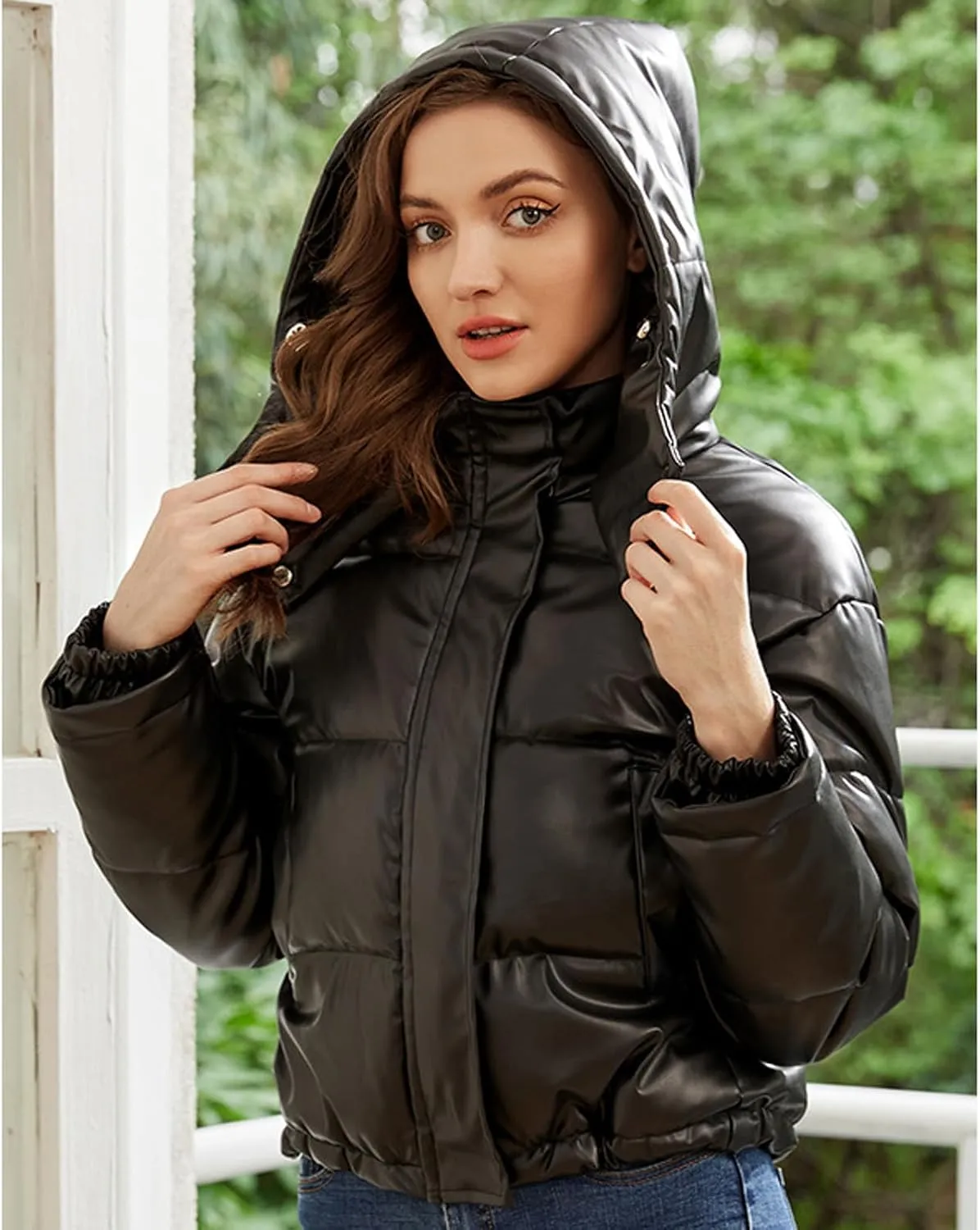 Firzero Womens Winter Coats 2024 Cropped Long Sleeve Puffer Jacket Baggy Short Down Coats Zip up Outerwear