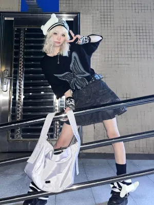 FIVETOSEVEN Side Pleated Women Denim Skirt Mini Short Jeans Bottoms Harajuku Black Gray Streetwear