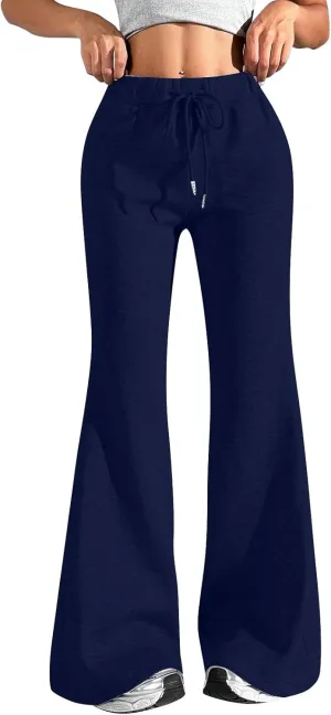 Flare Sweatpants Women Fleece Lined Joggers Wide Leg Lounge Pants with Pockets Drawstring Bell Bottoms Bootcut