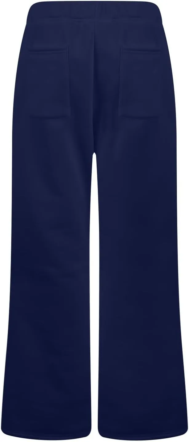 Flare Sweatpants Women Fleece Lined Joggers Wide Leg Lounge Pants with Pockets Drawstring Bell Bottoms Bootcut