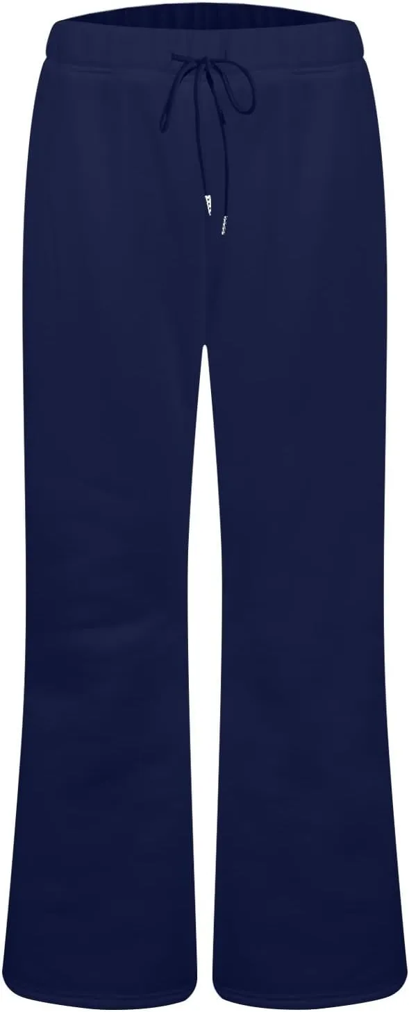 Flare Sweatpants Women Fleece Lined Joggers Wide Leg Lounge Pants with Pockets Drawstring Bell Bottoms Bootcut
