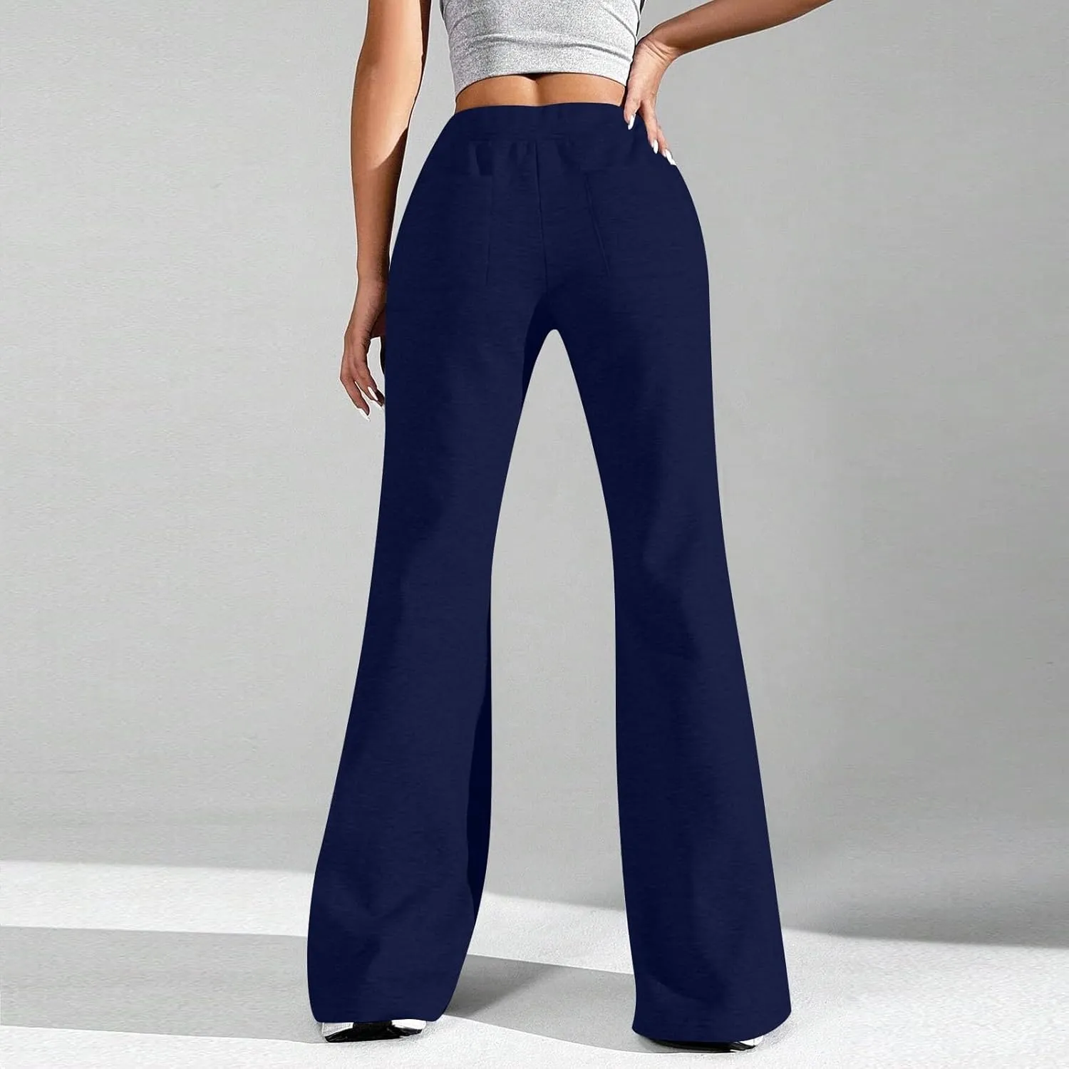 Flare Sweatpants Women Fleece Lined Joggers Wide Leg Lounge Pants with Pockets Drawstring Bell Bottoms Bootcut