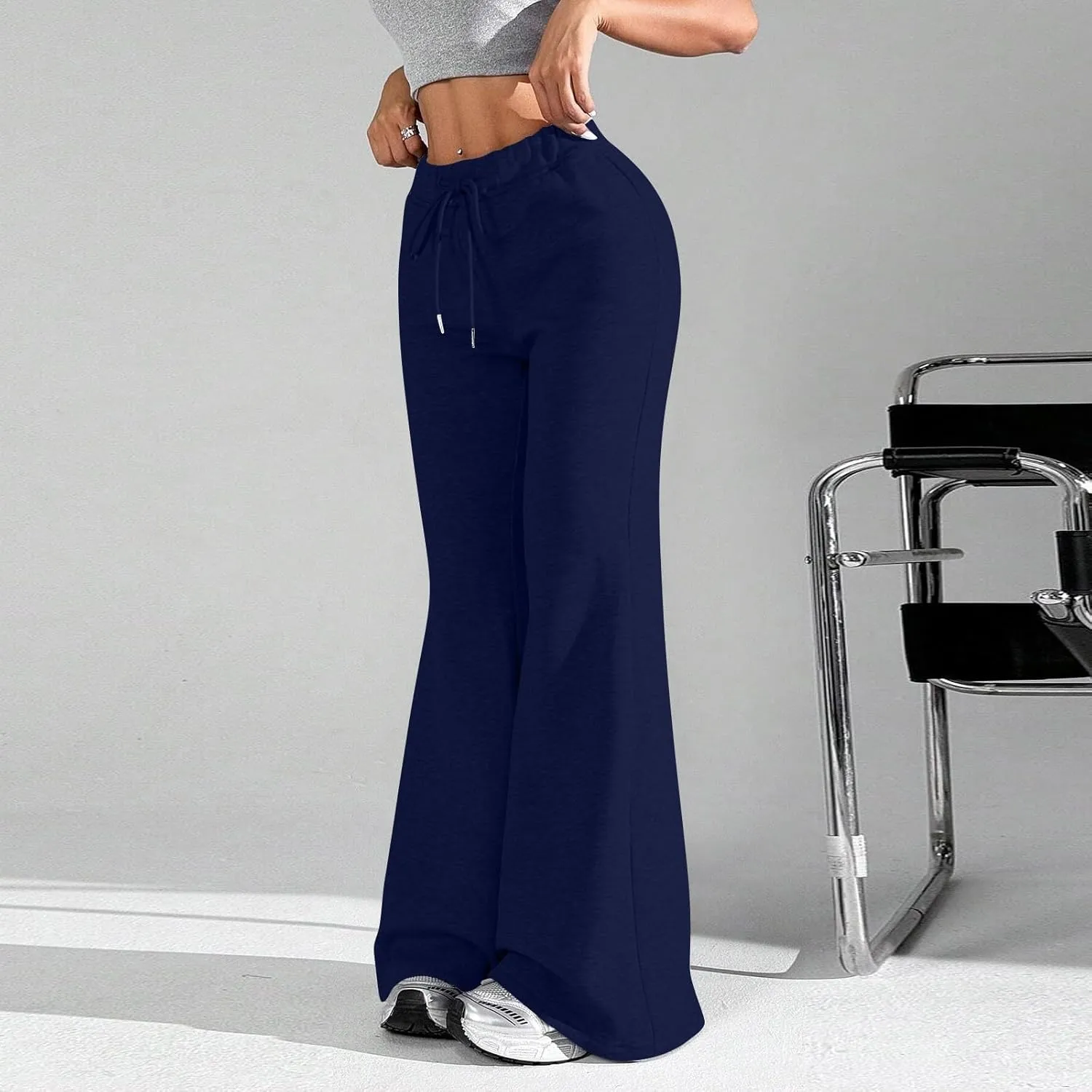 Flare Sweatpants Women Fleece Lined Joggers Wide Leg Lounge Pants with Pockets Drawstring Bell Bottoms Bootcut