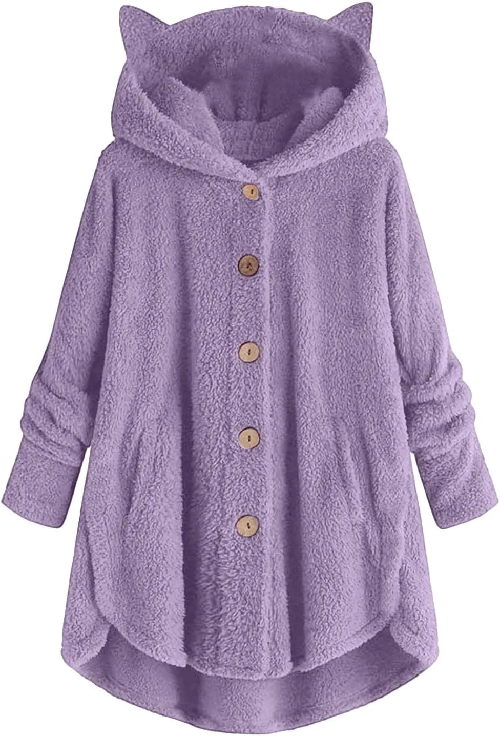 Fleece Jackets for Women,Women Plus Size Button Plush Tops Hooded Patchwork Loose Cardigan Wool Coat Winter Jacket