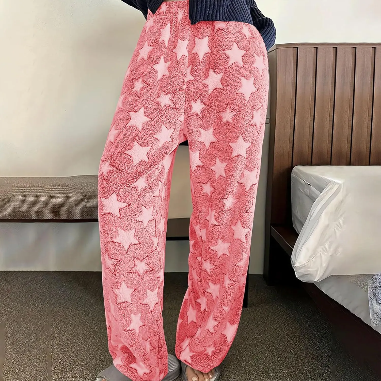 Fleece Sweatpants Women Printed Fashion Workout Warm Soft Joggers Pants Comfy Straight Leg Baggy Lounge Bottoms 2024
