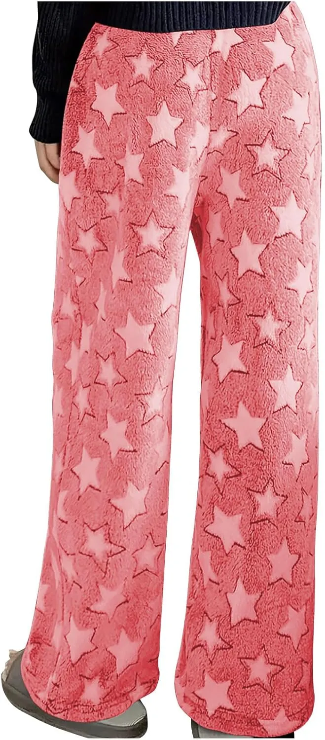 Fleece Sweatpants Women Printed Fashion Workout Warm Soft Joggers Pants Comfy Straight Leg Baggy Lounge Bottoms 2024