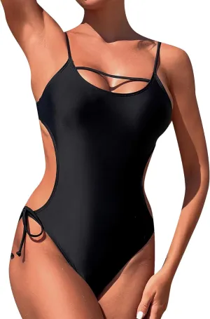 FLITAY Womens One Piece Cut Out Swimsuits Tummy Control Sexy Bathing Suit Backless Adjustable Bandage Swimwear