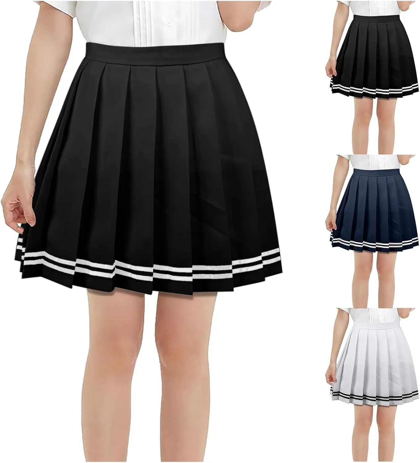 Flowy Mini Skirts for Women Female High School Solid Color High Waist Knee Pleated Mini Skirt A Line Flowy Skirt