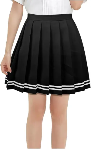 Flowy Mini Skirts for Women Female High School Solid Color High Waist Knee Pleated Mini Skirt A Line Flowy Skirt