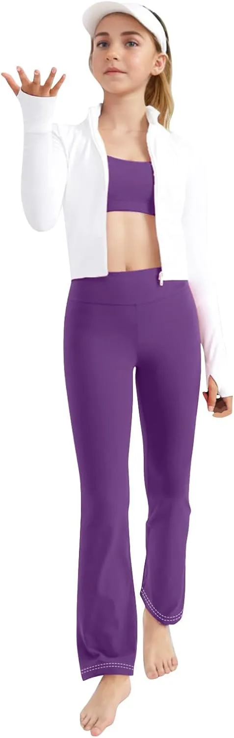 Girl's Bootcut Leggings Kids Stretch High Waisted Flare Yoga Pants Girls Workout Bell Bottoms Leggings Full Length
