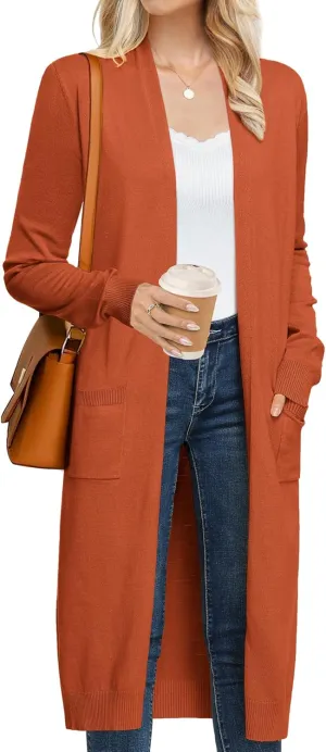 GRACE KARIN Women's 2025 Trendy Long Cardigans Sweater Lightweight Open Front Long Sleeve Maxi Duster Coats with Pockets