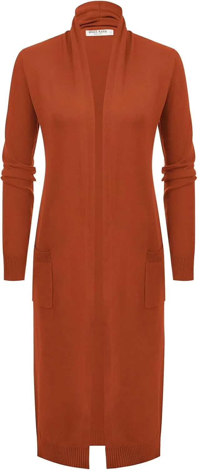 GRACE KARIN Women's 2025 Trendy Long Cardigans Sweater Lightweight Open Front Long Sleeve Maxi Duster Coats with Pockets