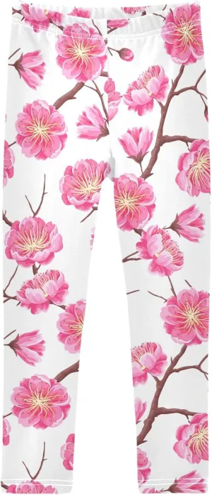 Gredecor Girls Stretch Leggings Soft Toddler Tights Pants Full Length Dance Yoga Pants Bottoms Floral Flowers (217) 4T