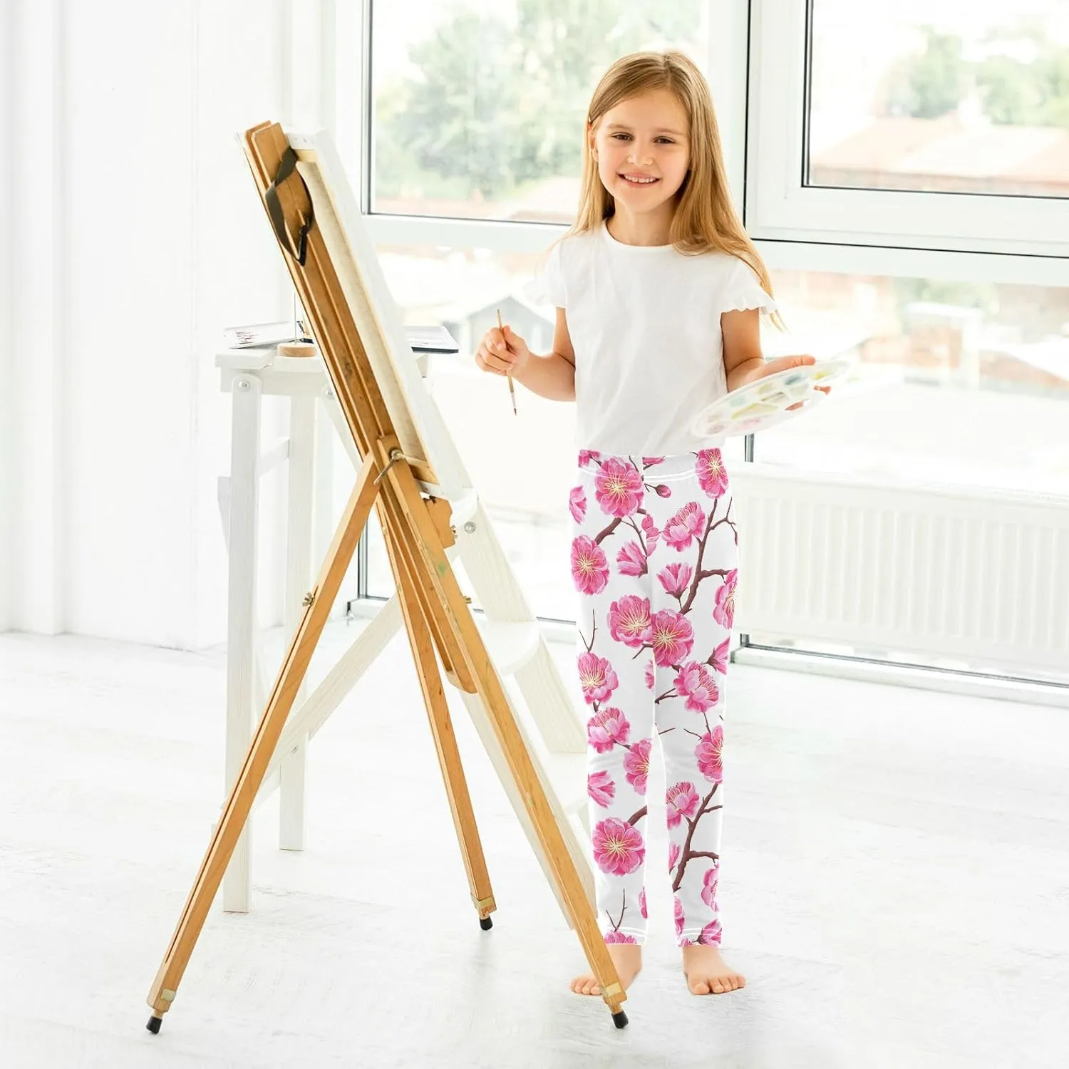Gredecor Girls Stretch Leggings Soft Toddler Tights Pants Full Length Dance Yoga Pants Bottoms Floral Flowers (217) 4T