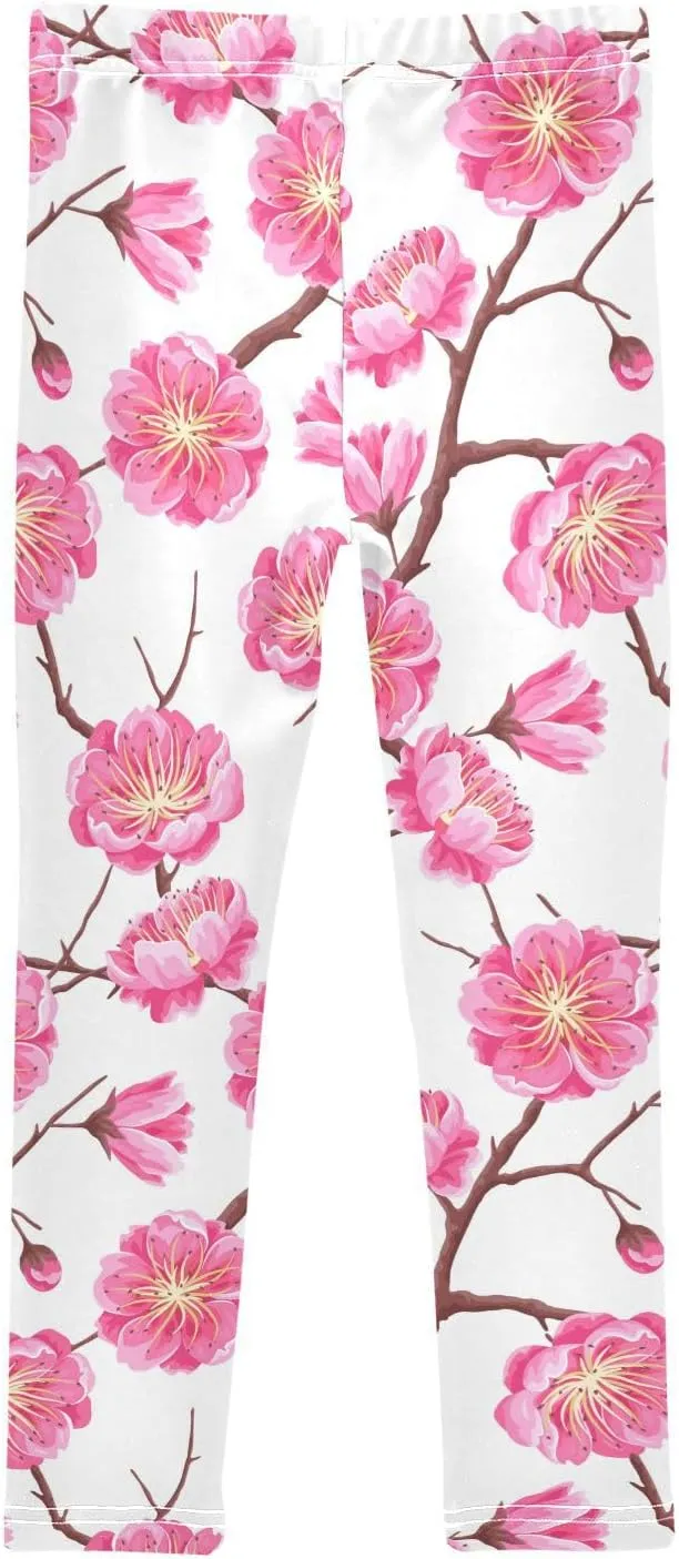 Gredecor Girls Stretch Leggings Soft Toddler Tights Pants Full Length Dance Yoga Pants Bottoms Floral Flowers (217) 4T