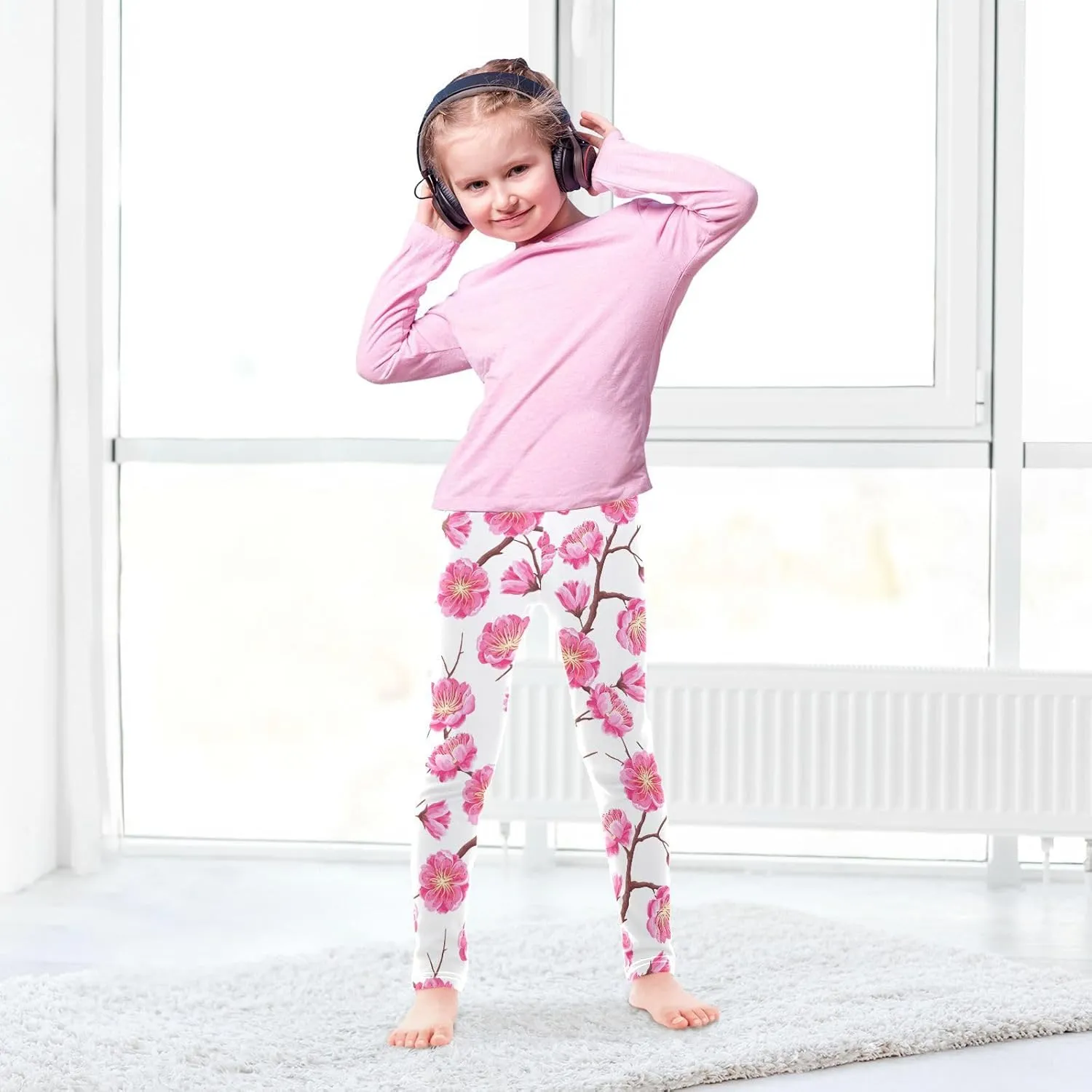 Gredecor Girls Stretch Leggings Soft Toddler Tights Pants Full Length Dance Yoga Pants Bottoms Floral Flowers (217) 4T