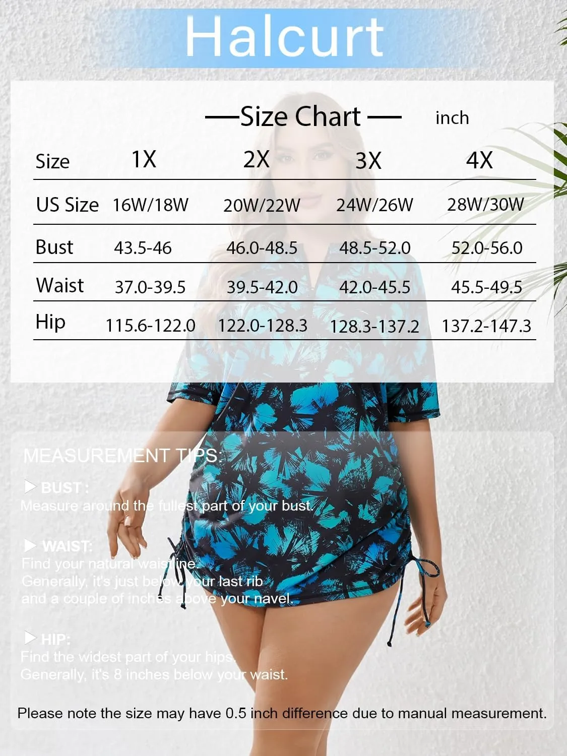 Halcurt Women's Plus Size Half Zip Short Sleeve Rash Guard Swim Top Drawstring Swim Shirt UPF50  Swimsuit