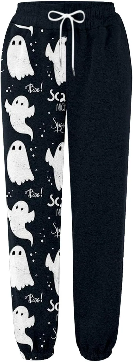 Halloween Cartoon Sweatpants Women Funny Ghostface Cinch Bottoms High Waist Workout Active Jogger Pants with Pockets