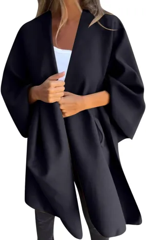 HGps8w Women's Wool Blend Shawls and Wraps, Stylish Oversized Open Front Poncho Cape Cardigan for Fall Winter
